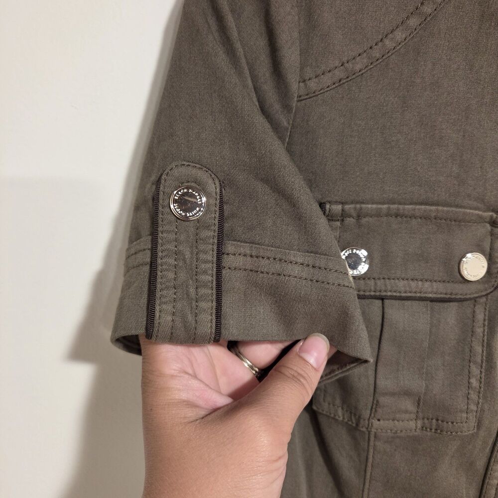 White House Black Market Casual Utility Jacket Sz 4 Olive Green Short Sleeve New - Picture 5 of 11